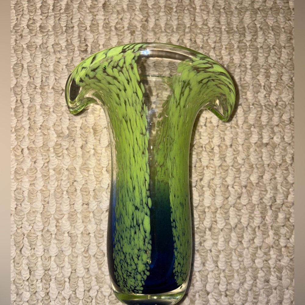 Murano Blown Glass Vase, Amethyst/Lime Green Waterfall